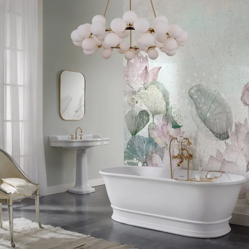 Badewanne mit fester Oberfläche und integriertem Überlauf, hergestellt in Italien – Aurelio Viadurini