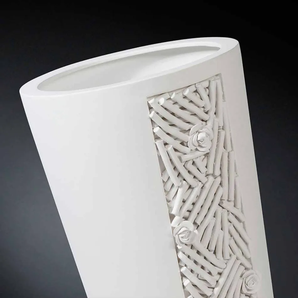 Hohe Indoor-Vase aus weißer Keramik mit Dekoration Made in Italy - Calisto Viadurini