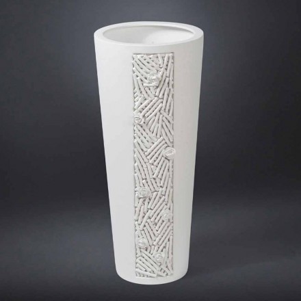 Hohe Indoor-Vase aus weißer Keramik mit Dekoration Made in Italy - Calisto Viadurini
