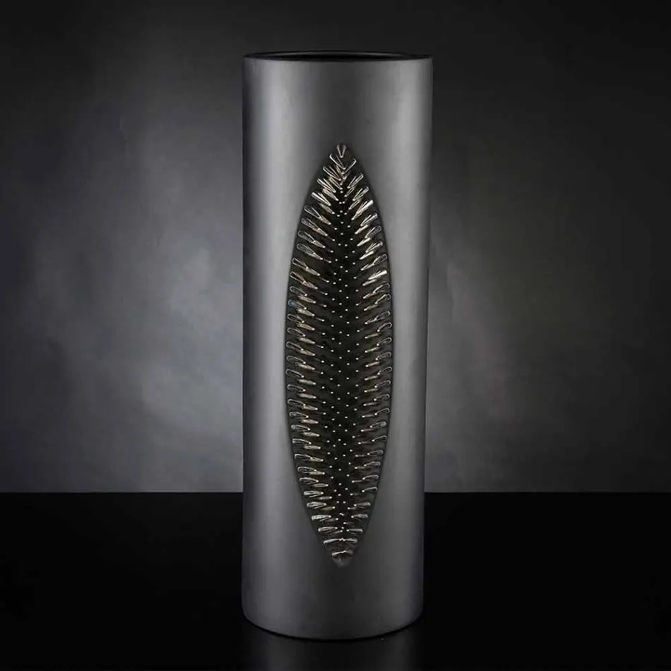 Hohe Indoor-Vase aus mattschwarzer Keramik und Stahl Made in Italy - Jesolo Viadurini