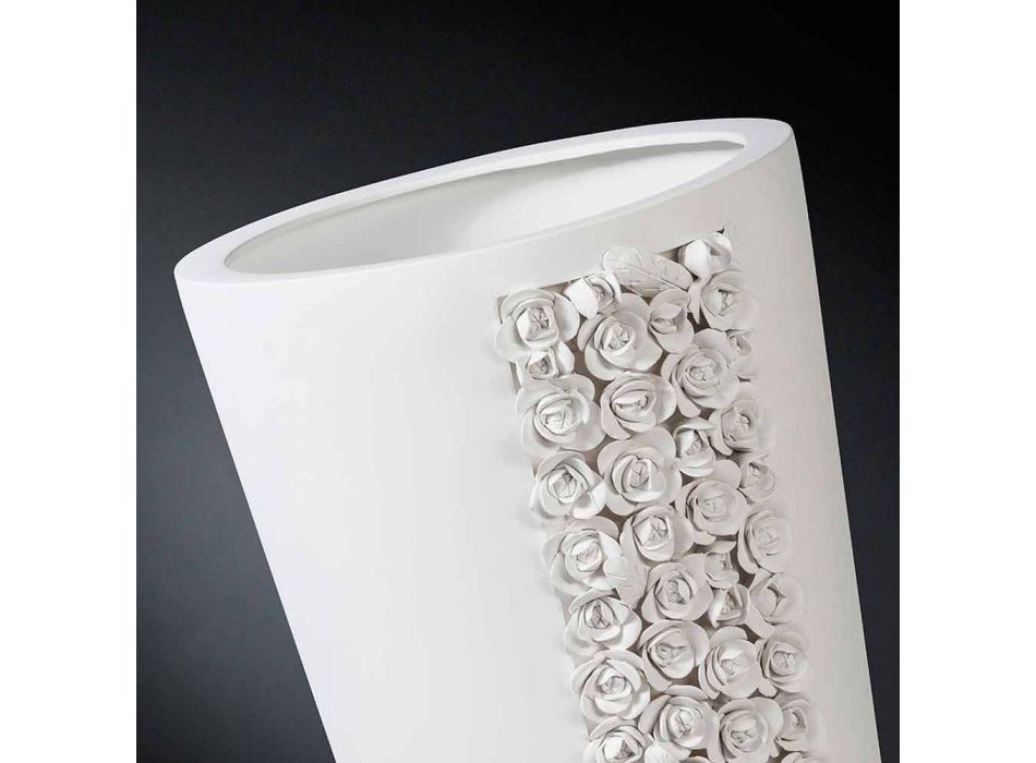 Hohe weiße Keramikvase mit handgefertigter Dekoration in Italien - Calisto Viadurini