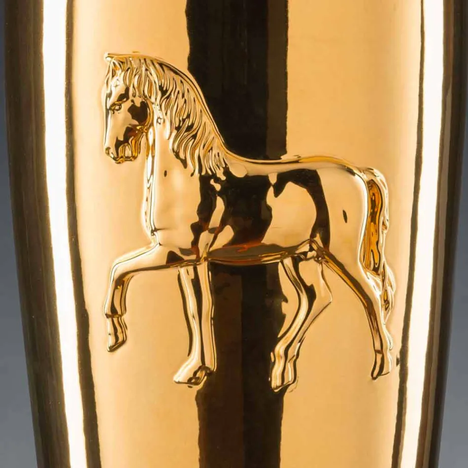 Hohe Indoor-Vase aus Keramik mit Gold-Finish, handgefertigt in Italien - Jacky Viadurini