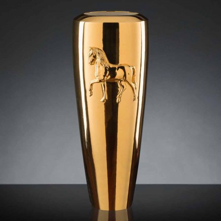 Hohe Indoor-Vase aus Keramik mit Gold-Finish, handgefertigt in Italien - Jacky Viadurini