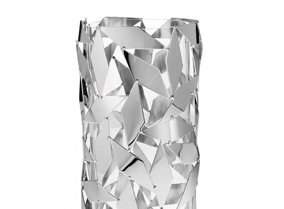 Zylindrische Vase aus Glas und Silbermetall mit geometrischen Luxusdekorationen - Torresi Viadurini