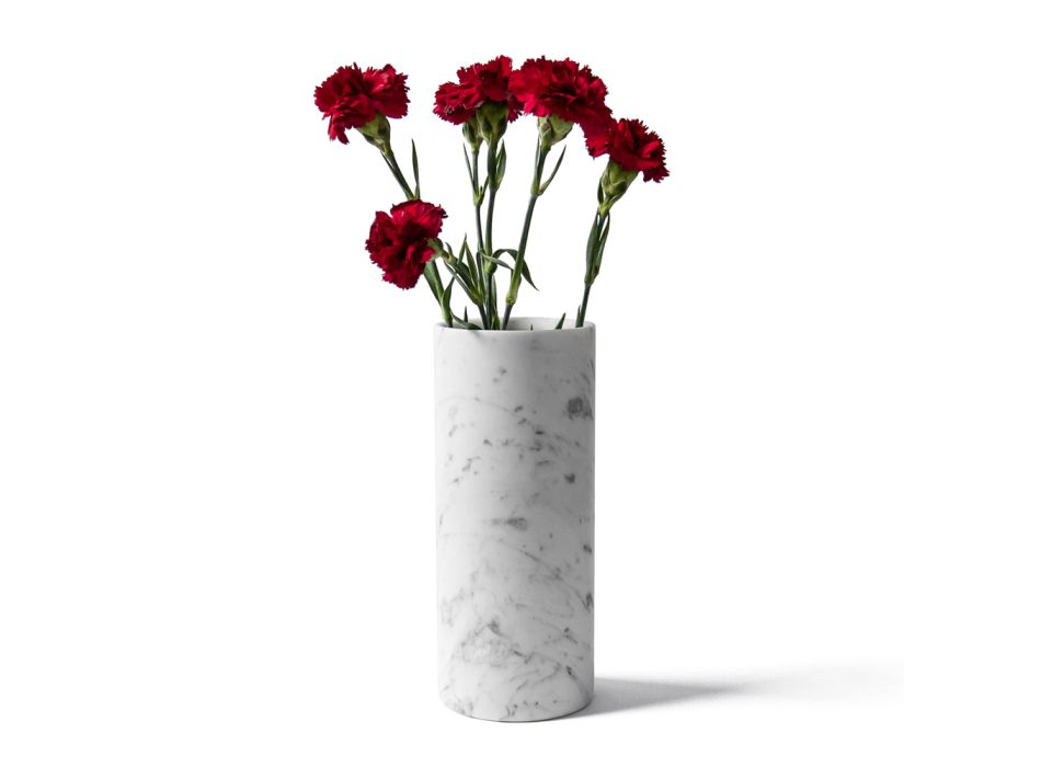 Zylindrische Vase aus satiniertem weißem Carrara-Marmor, italienisches Design - Murillo Viadurini