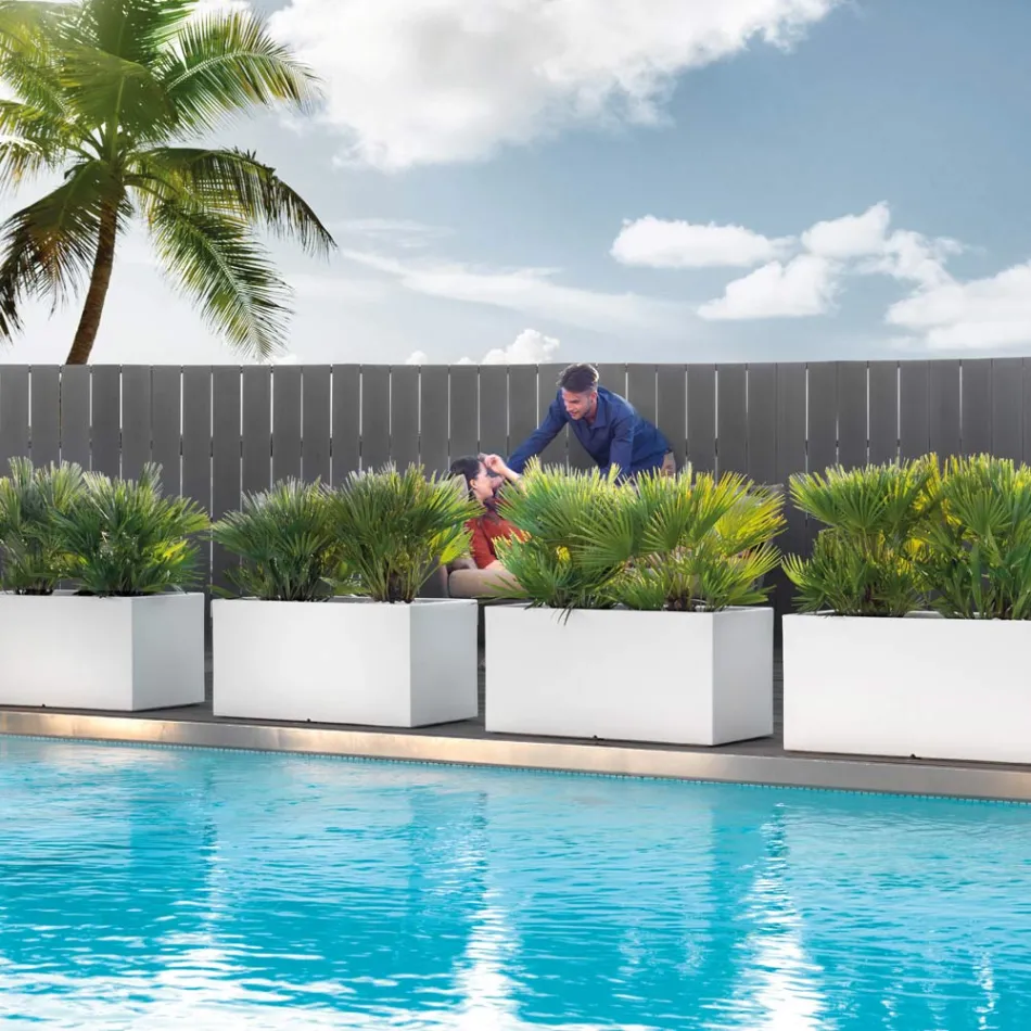 Rechteckige Outdoor-Vase aus farbigem Polyethylen Made in Italy - Grau Viadurini