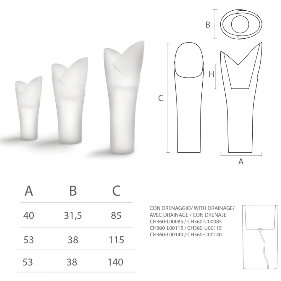 Leuchtende Außenvase aus weißem Polyethylen Made in Italy - Galileo Viadurini