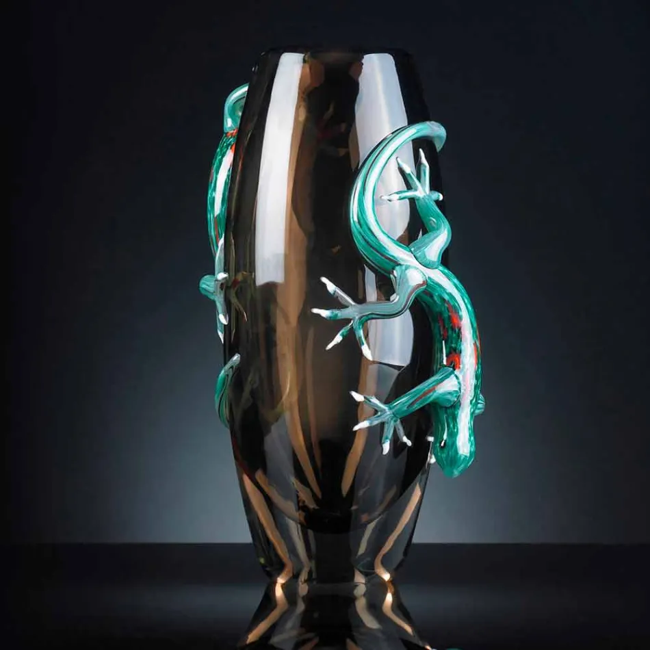 Buntglasvase für den Innenbereich mit Geckos Handmade in Italy - Geco Viadurini