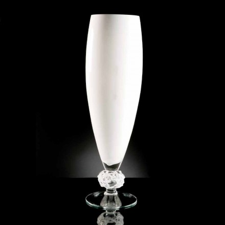 Dekorative Vase aus weißem und transparentem Glas, handgefertigt in Italien - Crezia Viadurini