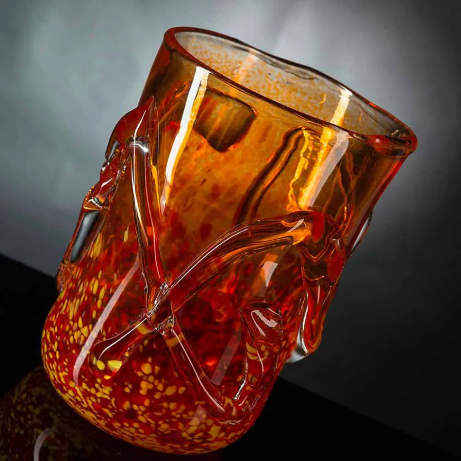 Orangefarbene dekorative Vase aus geblasenem Muranoglas Made in Italy - Mister Viadurini