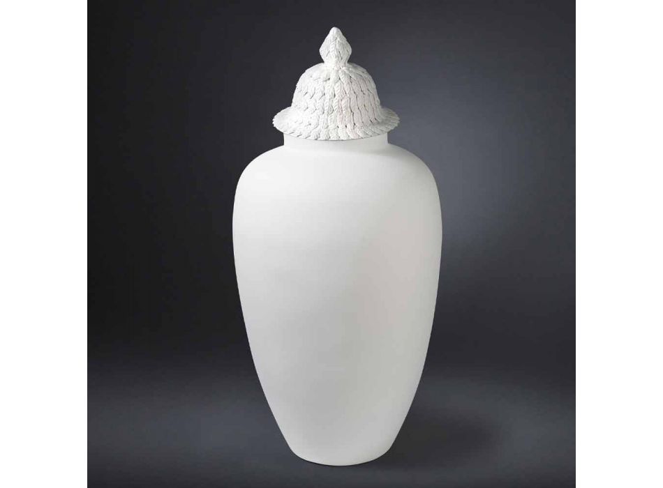 Design Vase aus weißer Keramik mit handgefertigter Dekoration aus Italien - Verio Viadurini