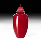 Rot lackierte Keramikvase mit handgefertigter Dekoration in Italien - Verio Viadurini