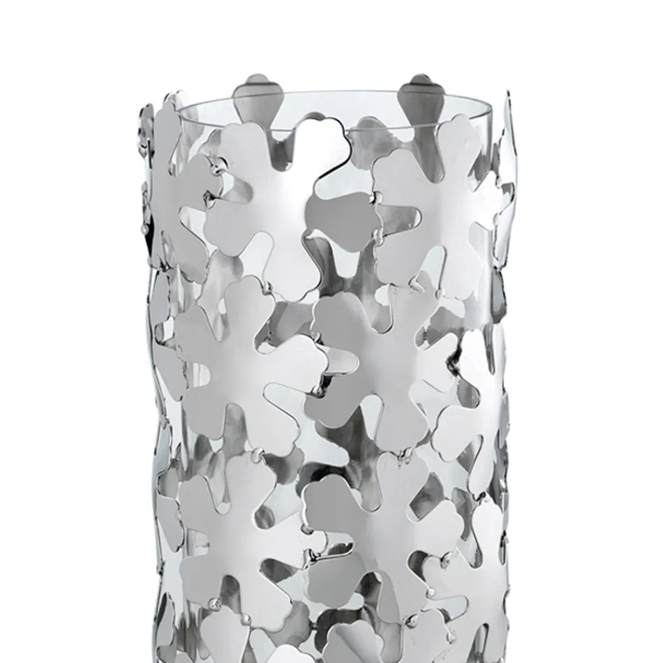 Vase aus silbernem Metall und Glas Elegantes zylindrisches Design mit Blumen - Megghy Viadurini