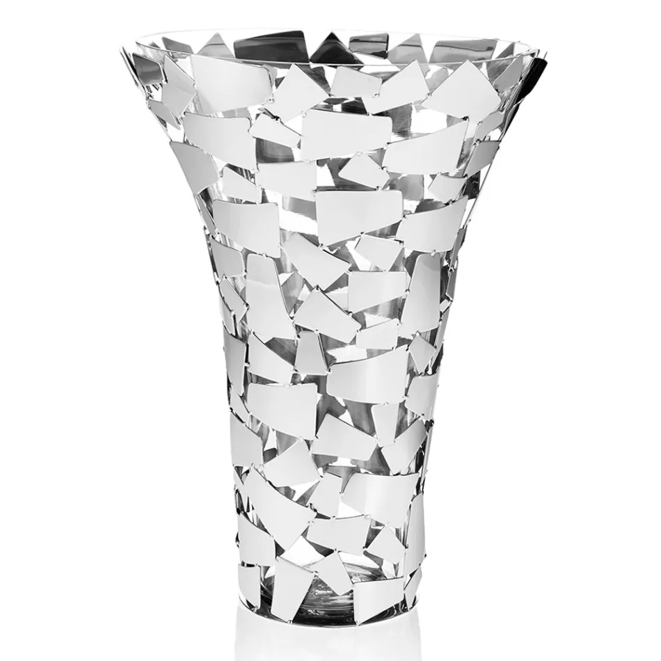 Vase aus Glas und silbernem Metall mit luxuriöser geometrischer Dekoration - Chirico Viadurini