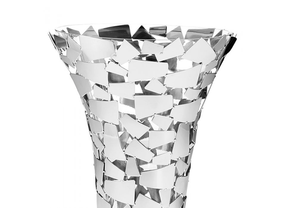 Vase aus Glas und silbernem Metall mit luxuriöser geometrischer Dekoration - Chirico Viadurini