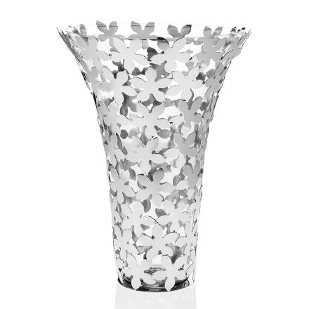 Italienische Luxusvase aus Glas und Silbermetall mit Blumendekoration - Terraceo Viadurini