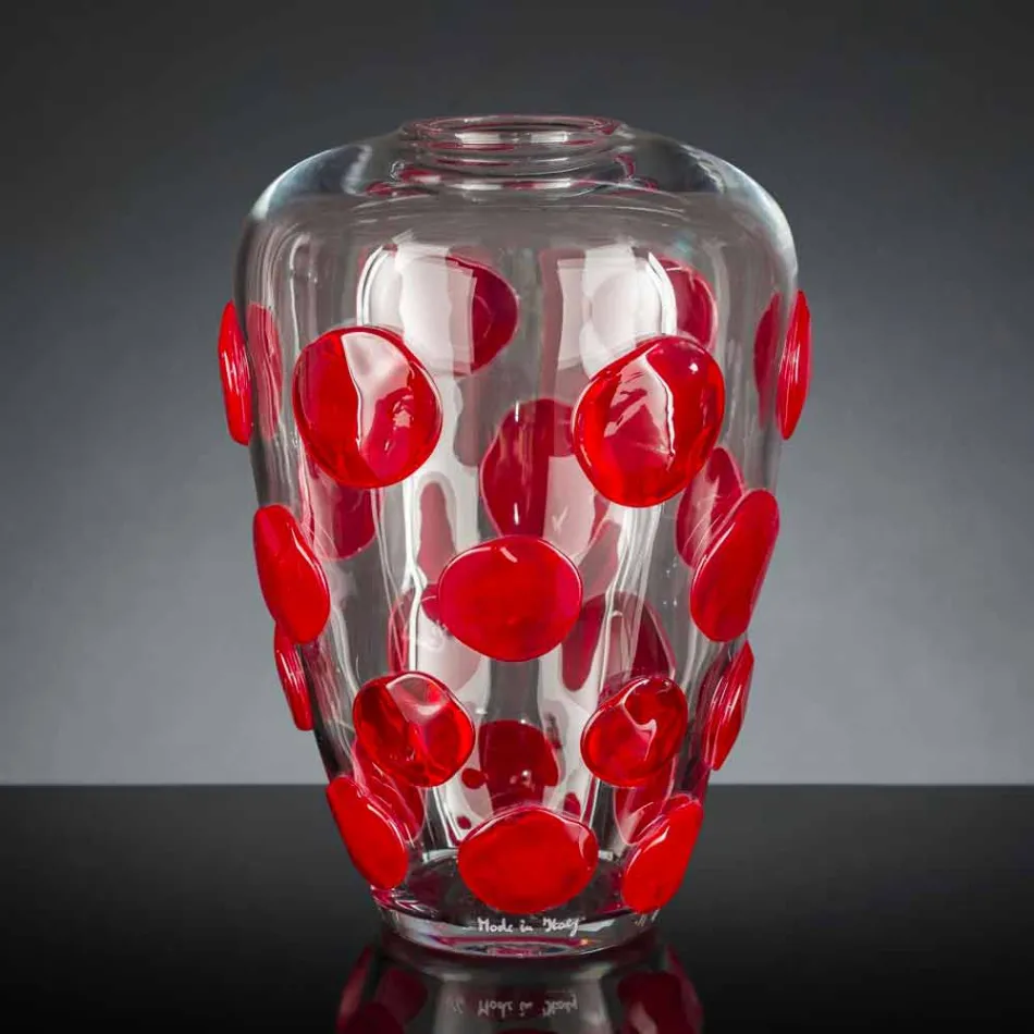 Vase aus mundgeblasenem Muranoglas, transparent und rot, Made in Italy - Cenzo Viadurini