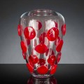 Vase aus mundgeblasenem Muranoglas, transparent und rot, Made in Italy - Cenzo
