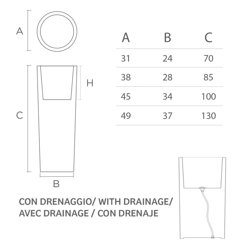 Hohe, beleuchtete Vase für den Innenbereich aus perlmuttfarbenem Polyethylen, hergestellt in Italien - Divid Viadurini