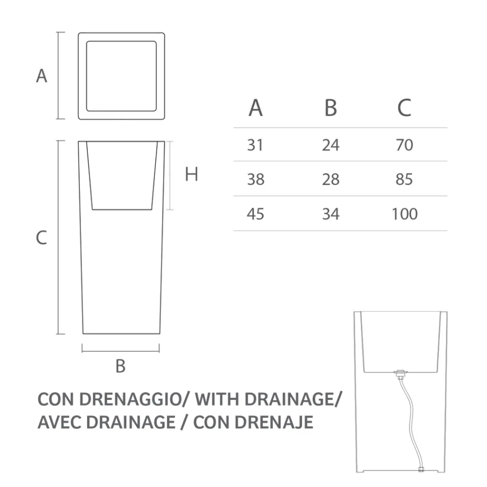 Hohe, beleuchtete Vase für den Innenbereich aus perlmuttfarbenem Polyethylen, hergestellt in Italien - Divid Viadurini