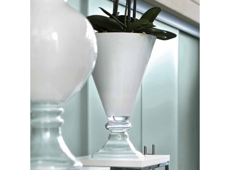 Moderne Indoor-Vase aus weißem und transparentem Glas Made in Italy - Romantic Viadurini