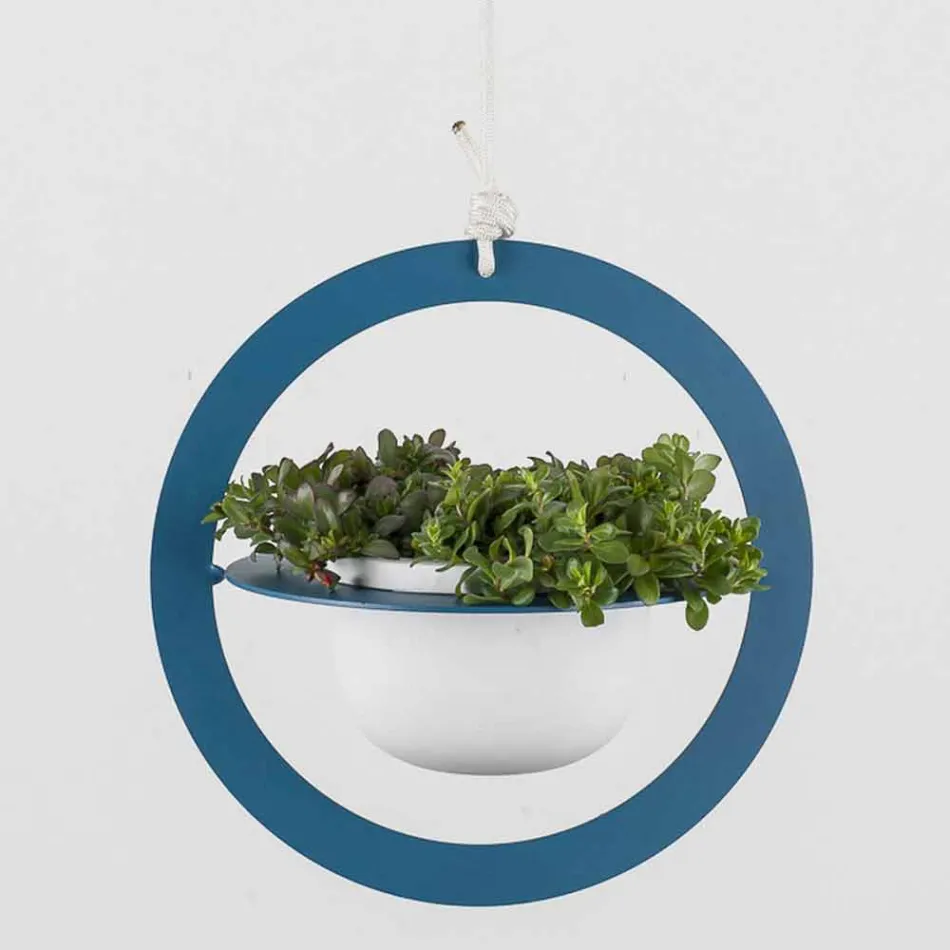 Hängende Blumenvase aus Stahl und Keramik Made in Italy - Leotta Viadurini