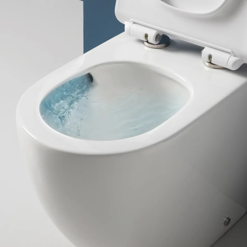 Aralia Weiße Keramik-Stand-WC-Anlage mit Zyklonabdichtung und Soft-Close-Sitz Viadurini