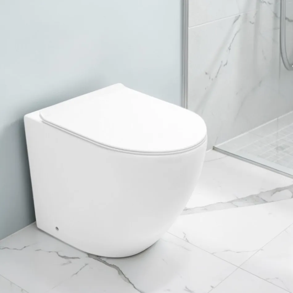 Aralia Weiße Keramik-Stand-WC-Anlage mit Zyklonabdichtung und Soft-Close-Sitz Viadurini
