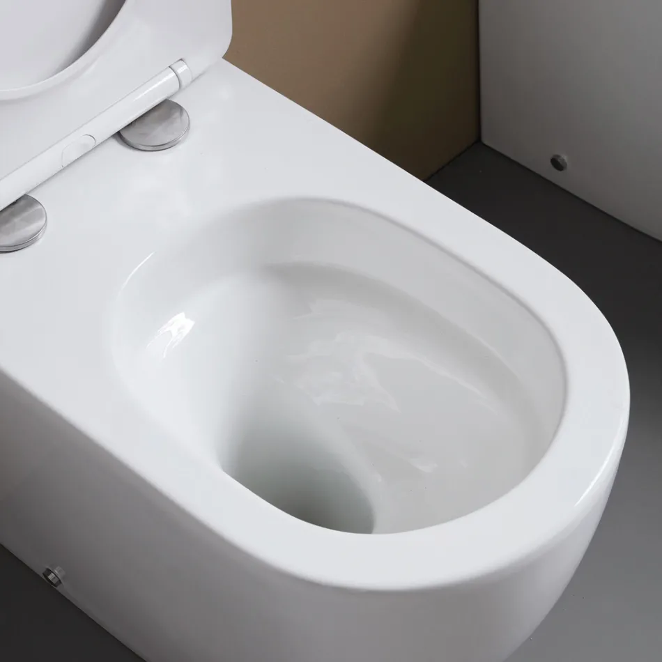 Boden-WC mit Soft-Close-Sitz aus weißer Keramik - Elm Viadurini