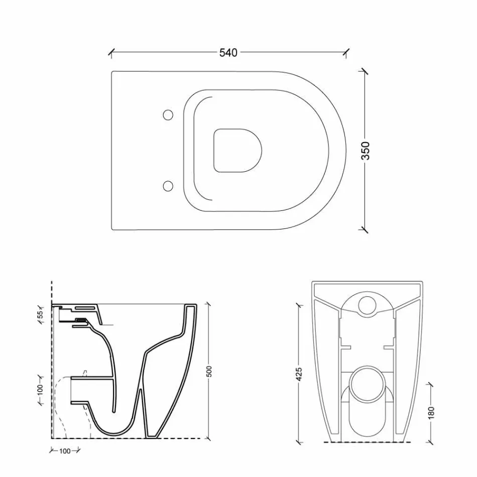Modernes Design weiß Keramik WC Schüssel Shine Square H50 Randlos Viadurini