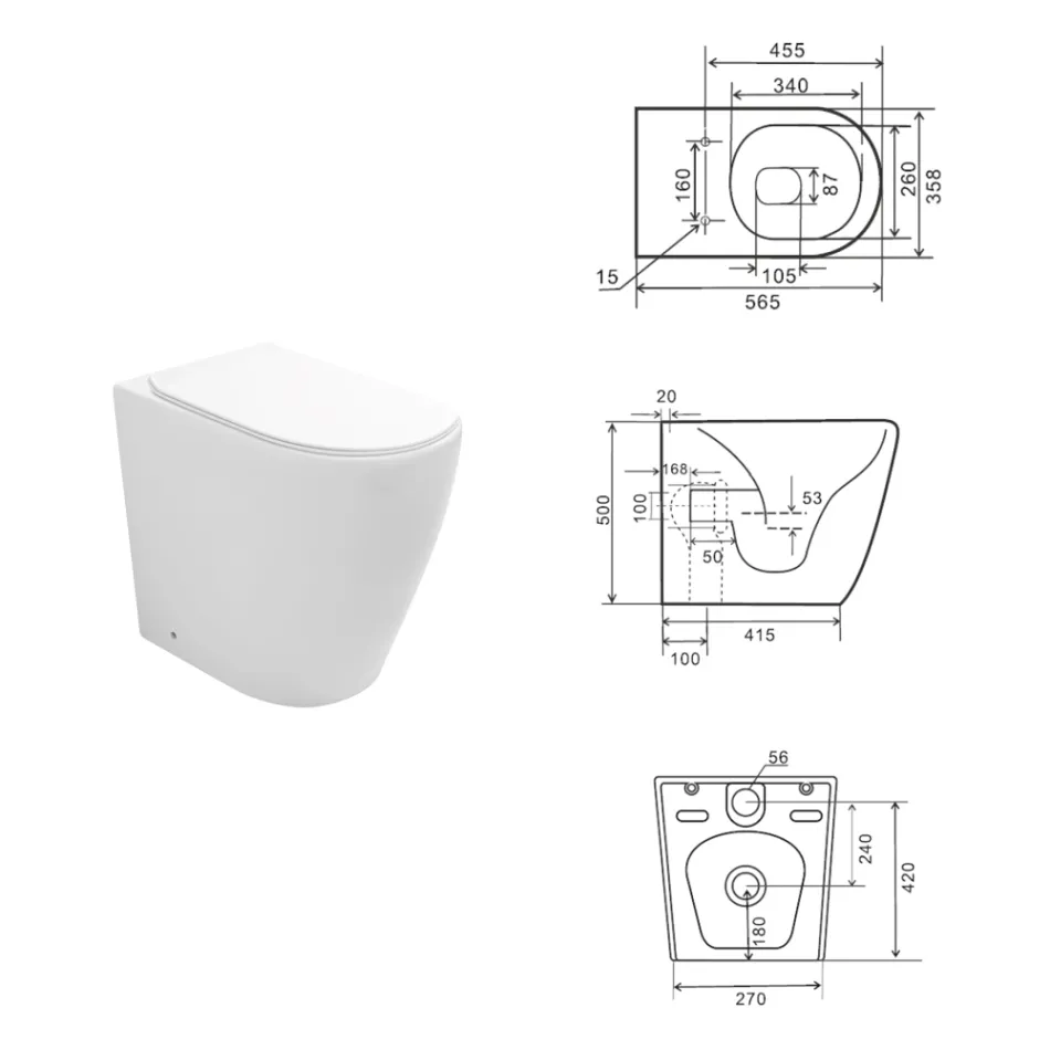 Spülrandloses WC mit Soft-Close-Keramiksitz – Oleander Viadurini