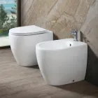Aster Zweifarbige, matte Keramik-Toilette ohne Spülrand mit Soft-Close-Sitz   Viadurini