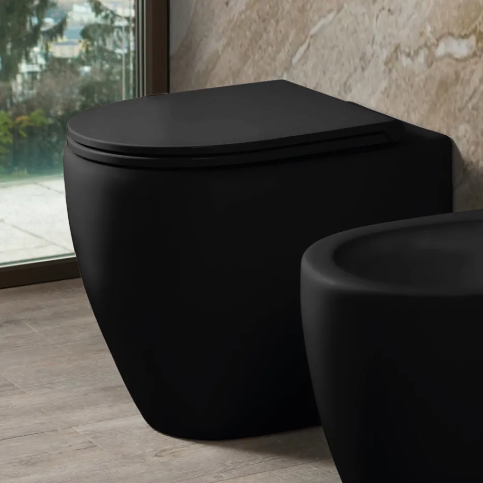 Aster Zweifarbige, matte Keramik-Toilette ohne Spülrand mit Soft-Close-Sitz   Viadurini