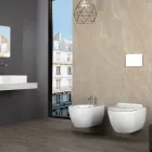Wandhängendes, spülrandloses WC aus weißer Keramik, Modell Aster, mit Soft-Close-Sitz Viadurini