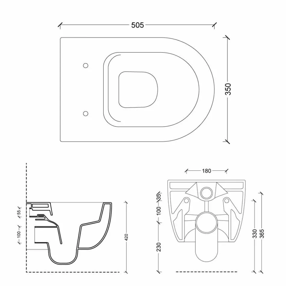Modernes Design Keramik Wand hing Toilette Star 50x35 in Italien hergestellt Viadurini