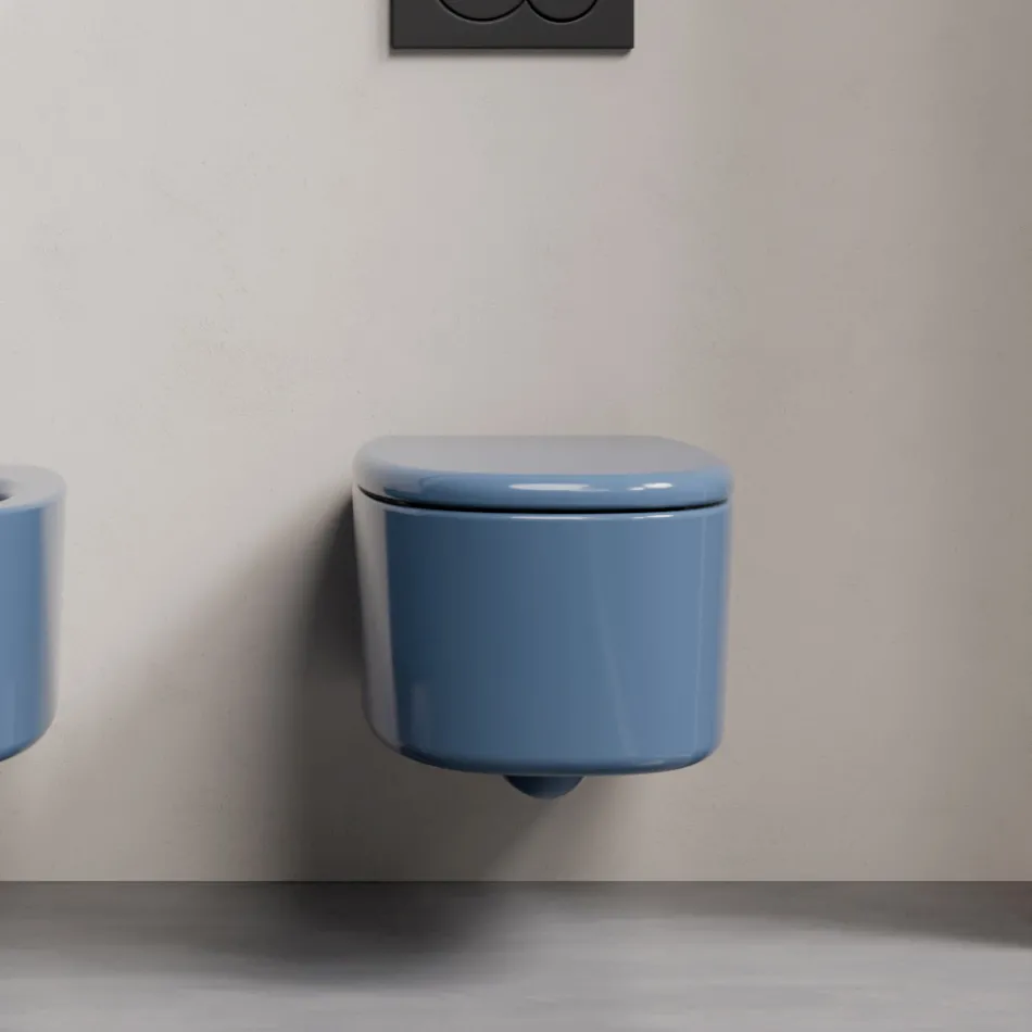 Wandhängende Toilettenschüssel aus Keramik in verschiedenen Farben Made in Italy - Mädchen Viadurini