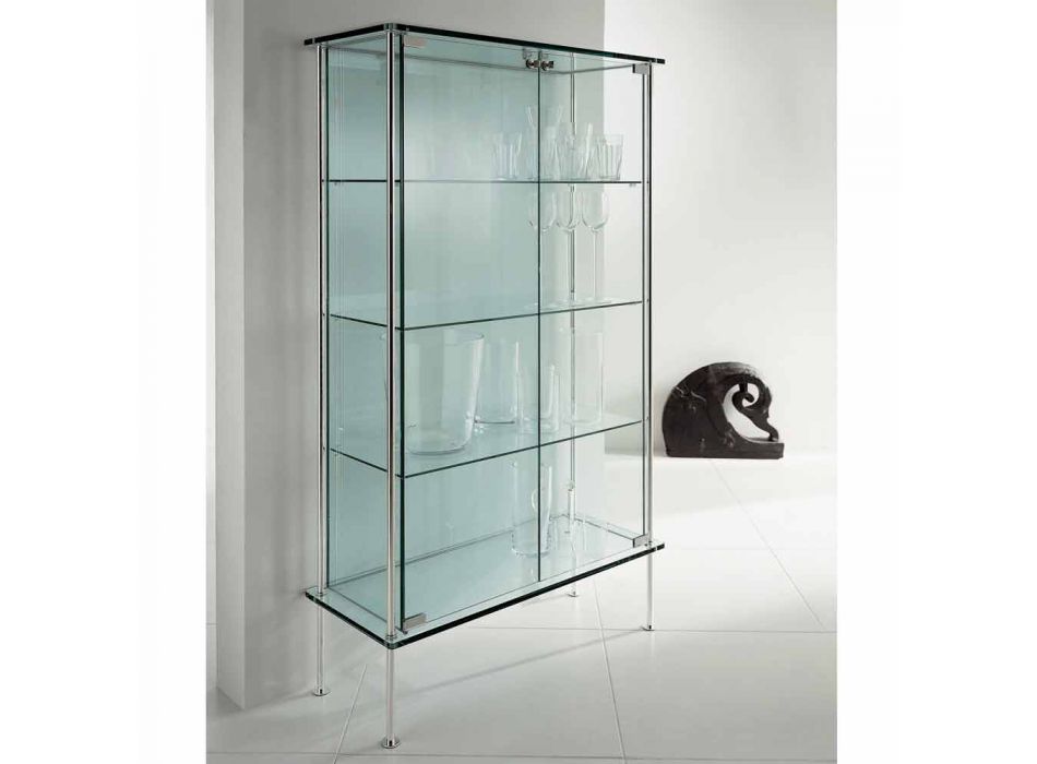 Wandvitrine aus transparentem Glas und Metall mit 2 Designtüren - Lorella Viadurini