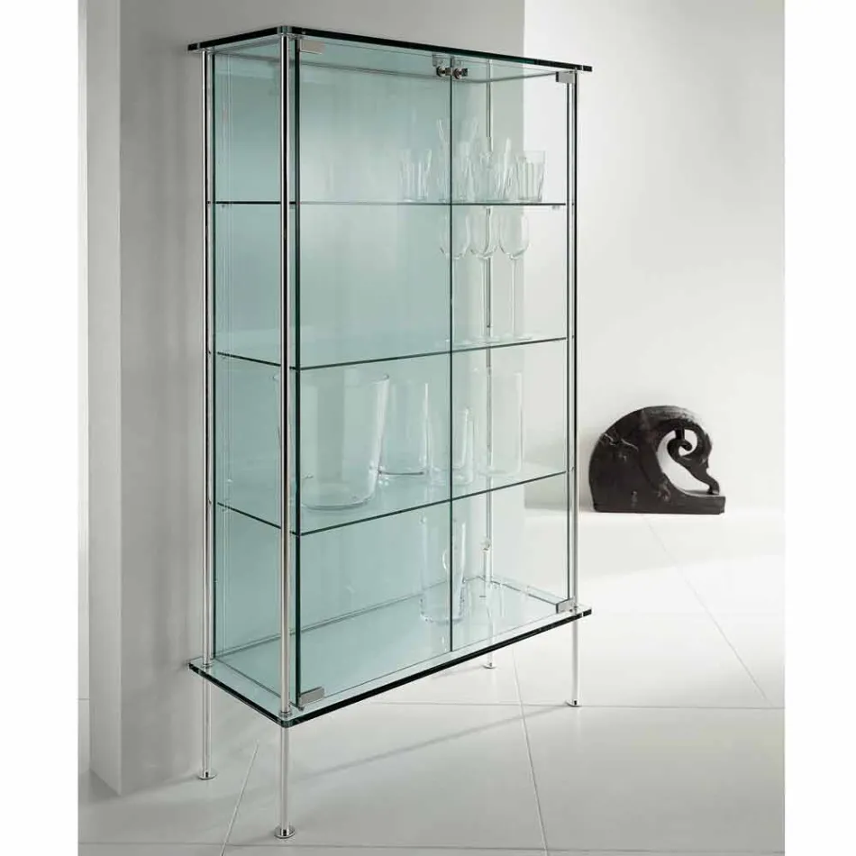 Wandvitrine aus transparentem Glas und Metall mit 2 Designtüren - Lorella Viadurini