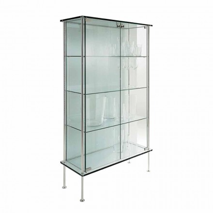 Wandvitrine aus transparentem Glas und Metall mit 2 Designtüren - Lorella Viadurini