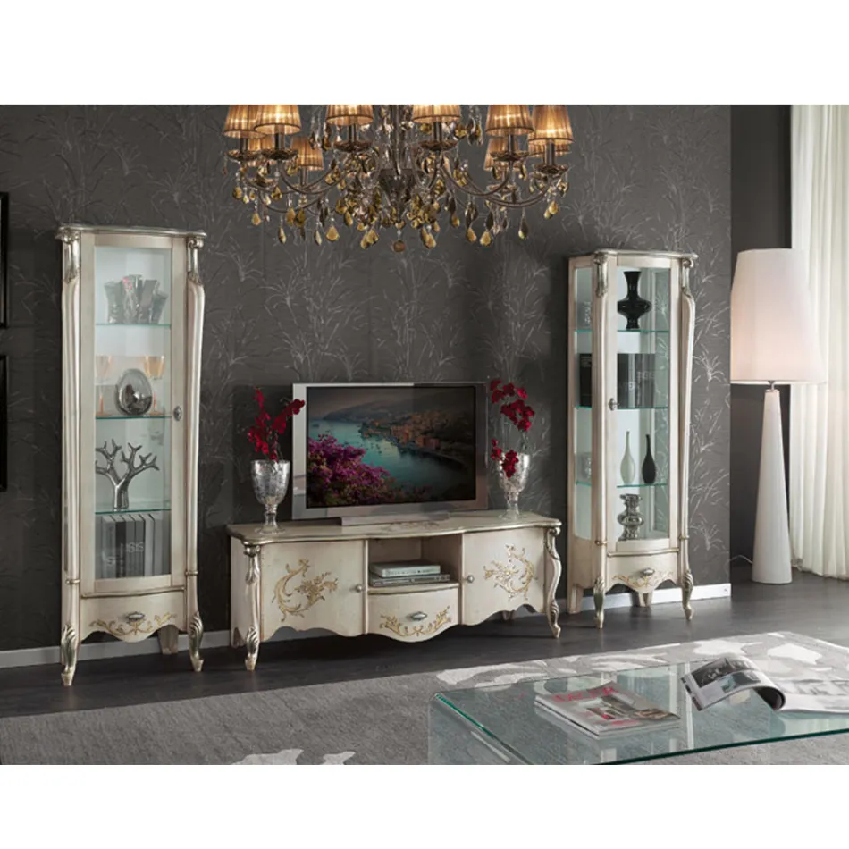 Klassische Vitrine mit Tür aus Weiß- oder Walnussholz Made in Italy - Caligola Viadurini