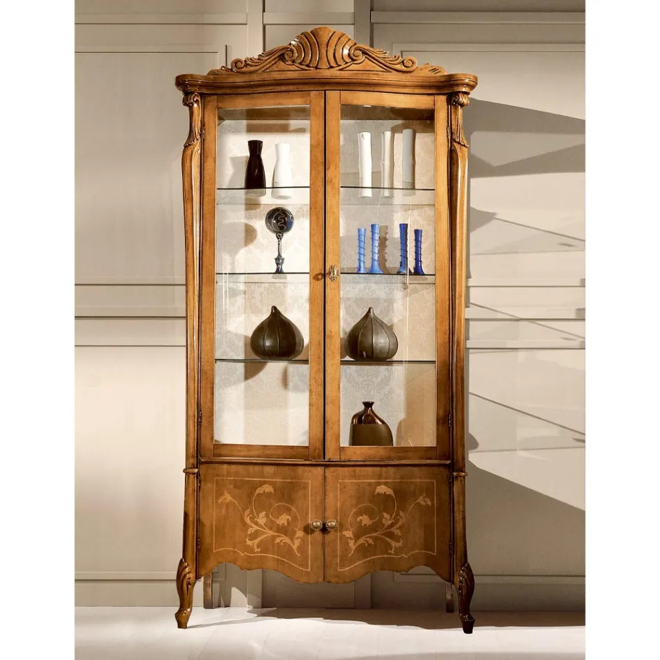 Klassische Vitrine aus eingelegtem Nussbaumholz 4 Türen Made in Italy - Commodo Viadurini