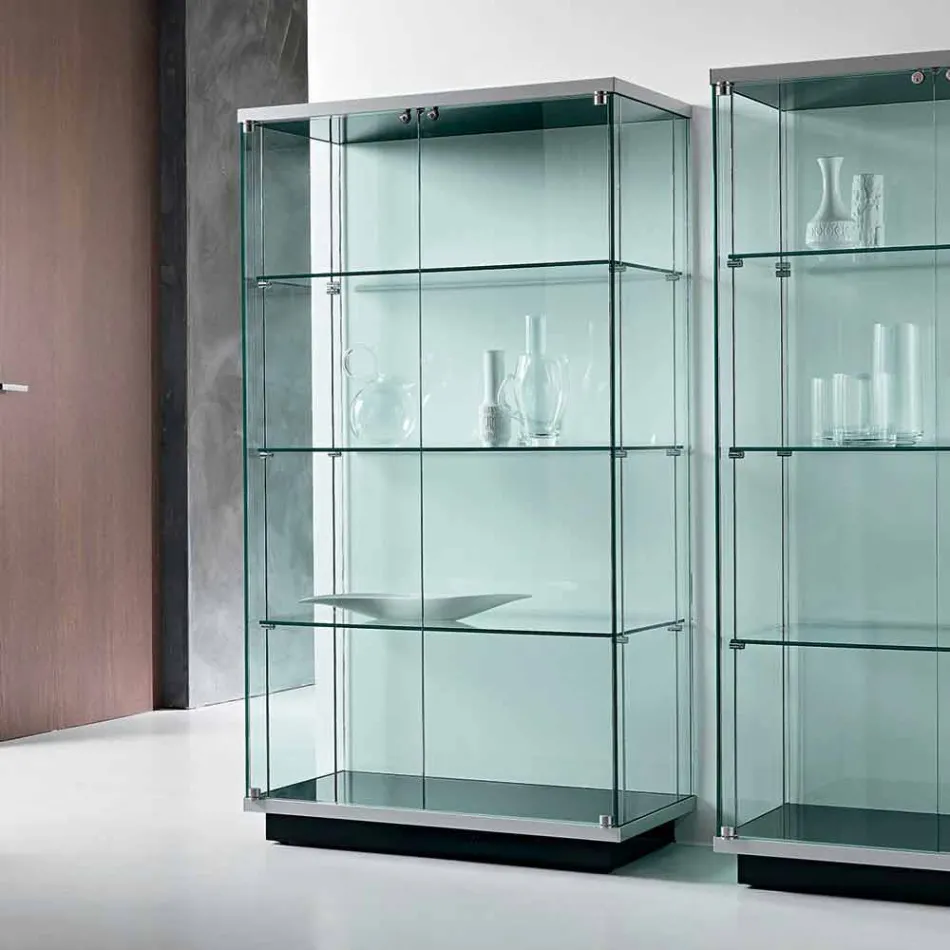 Wandvitrine aus transparentem Glas 2 Türen mit Schloss - Antonia Viadurini