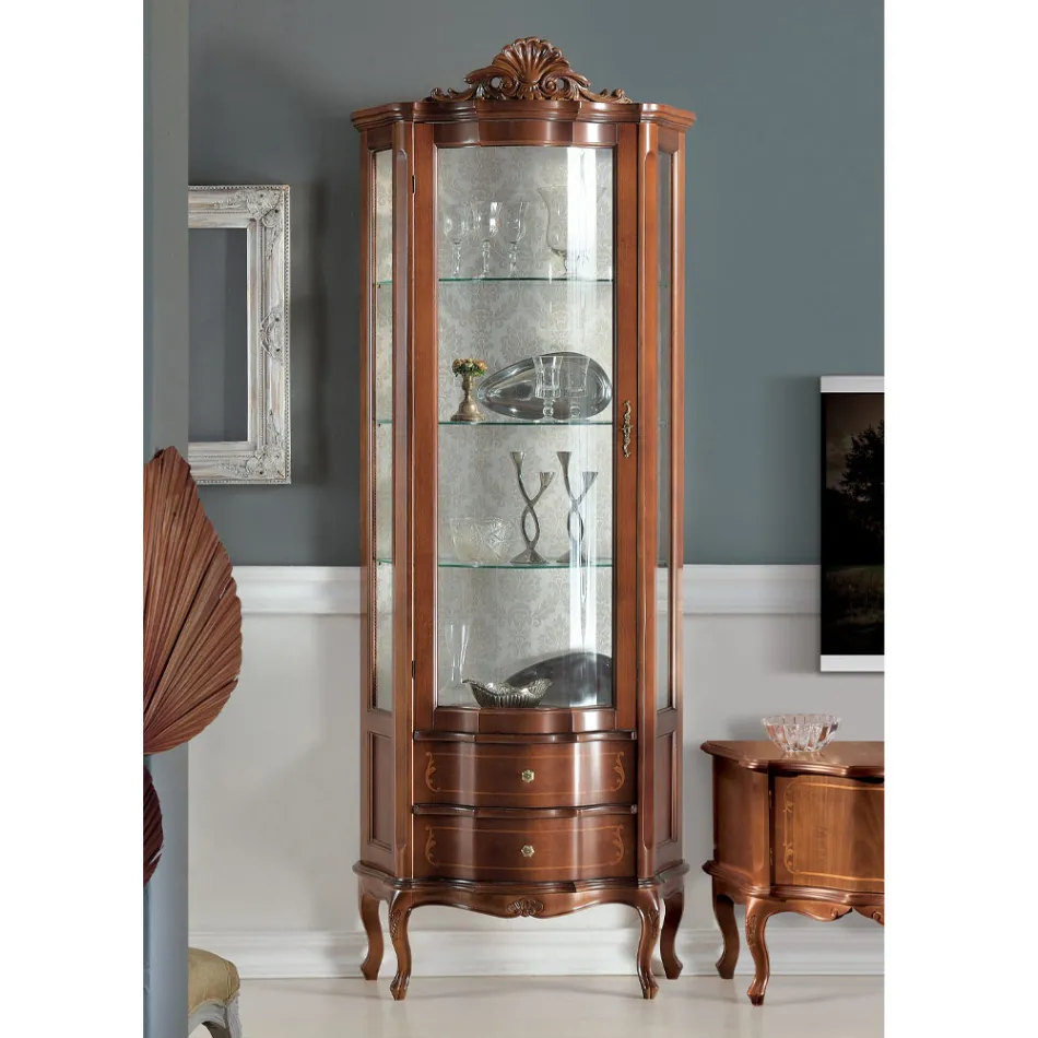 Wohnzimmervitrine 1 Tür und 2 Holzschubladen Made in Italy - Leonor Viadurini