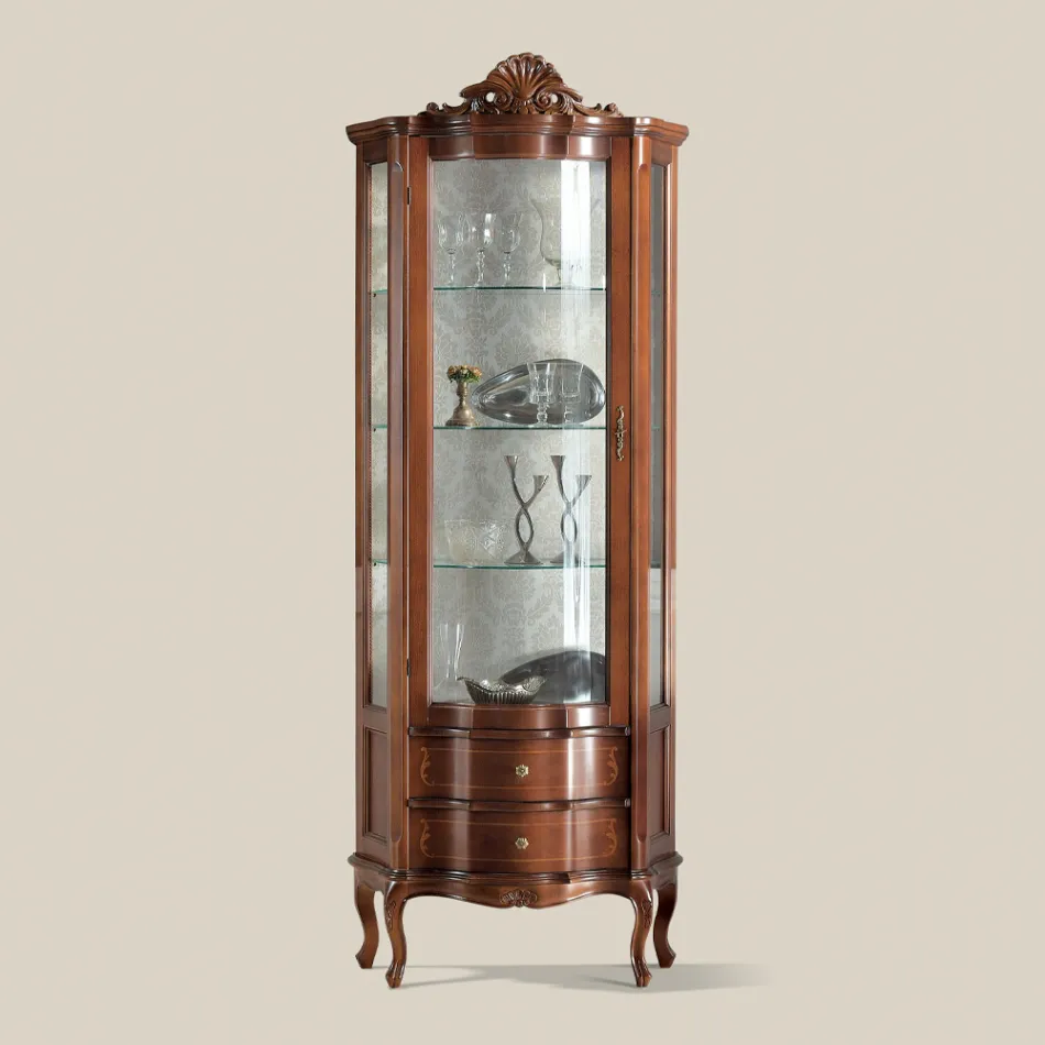 Wohnzimmervitrine 1 Tür und 2 Holzschubladen Made in Italy - Leonor Viadurini