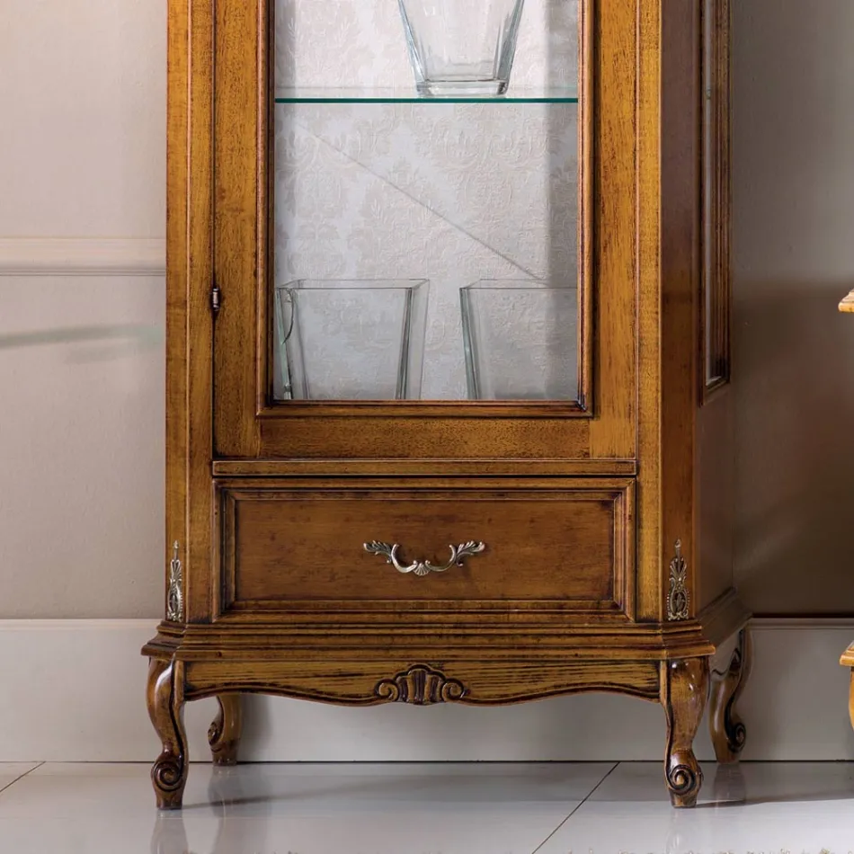 Klassische Wohnzimmervitrine aus Walnussholz, 1 Tür, hergestellt in Italien – Ronald Viadurini
