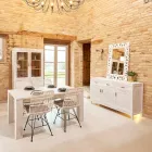 Sanda Wohnzimmer-Vitrine aus massivem Teakholz mit 4 Türen und 3 Schubladen Viadurini