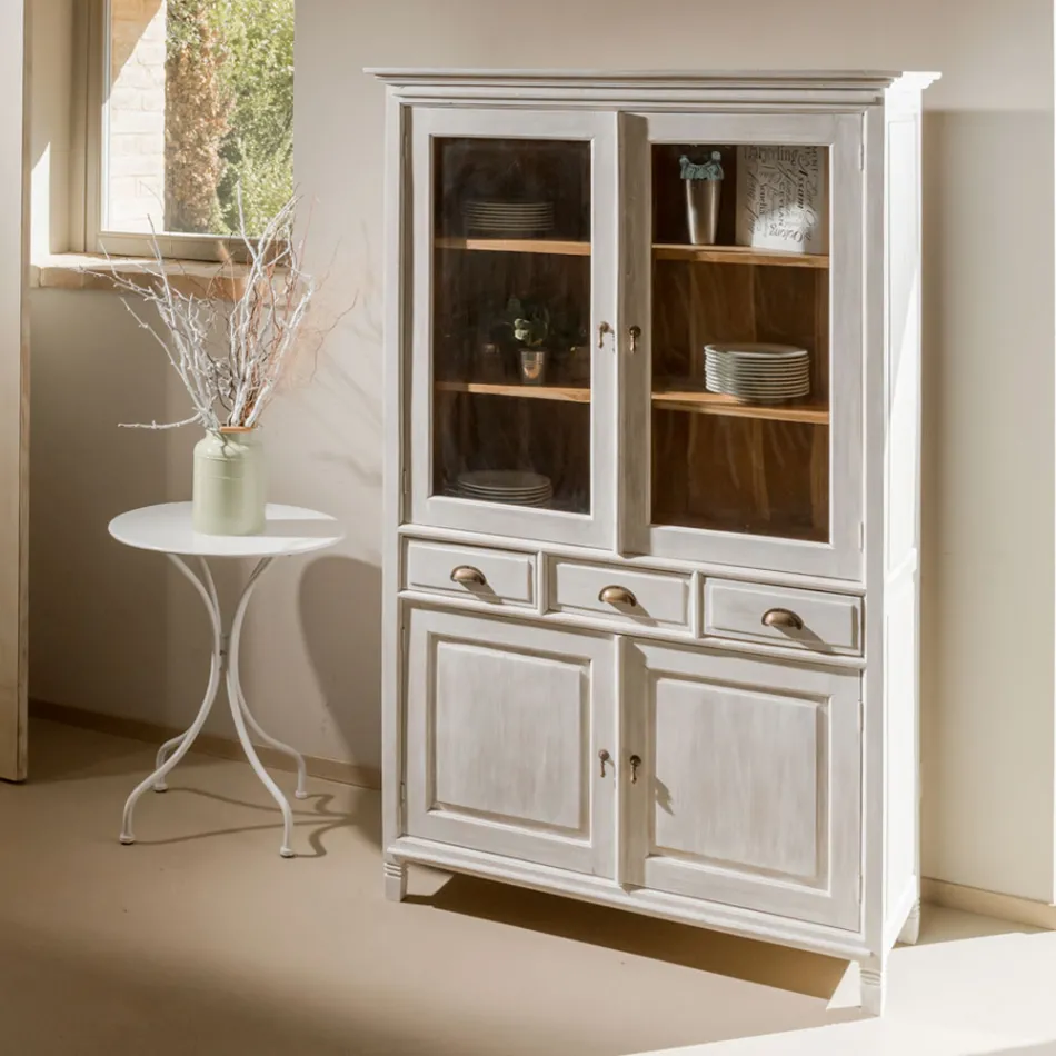 Vitrine aus massivem Teakholz mit 4 Türen und 3 Schubladen – Aikido Viadurini