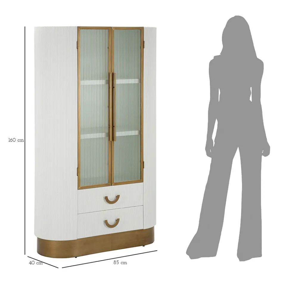 Vitrine aus Holz mit Aufsatz und abgerundeten Einsätzen mit 2 Türen und 2 Schubladen - Rachel Viadurini