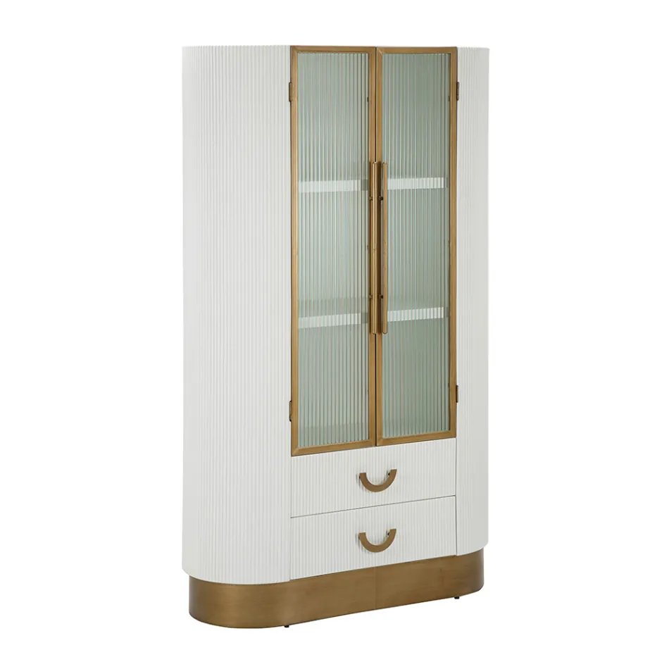 Vitrine aus Holz mit Aufsatz und abgerundeten Einsätzen mit 2 Türen und 2 Schubladen - Rachel Viadurini