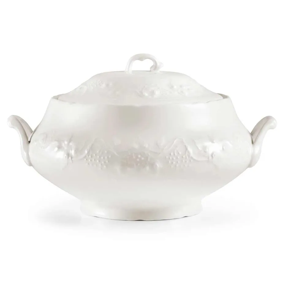 Große Terrine und Tablett in weißem Porzellan verziert - Gimignano Viadurini